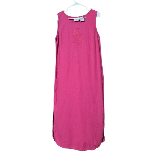 Studio Ease size 16 linen blend sleeveless pink embroidered maxi dress - Picture 1 of 7